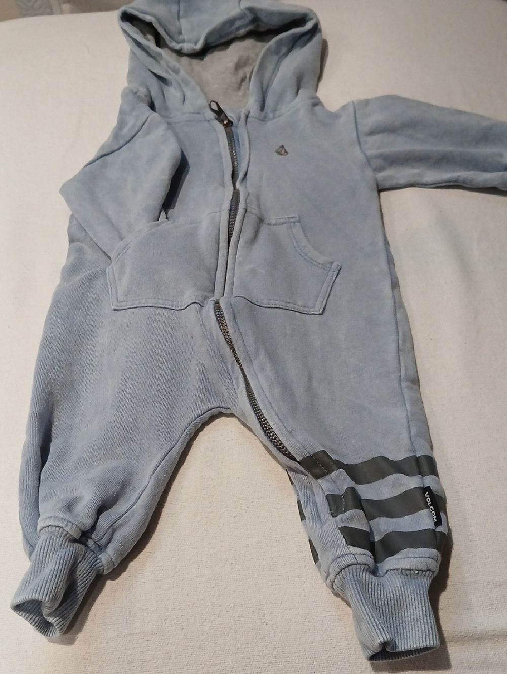 Volcom Light Blue Hooded One-Piece Footie with Stripe Detail